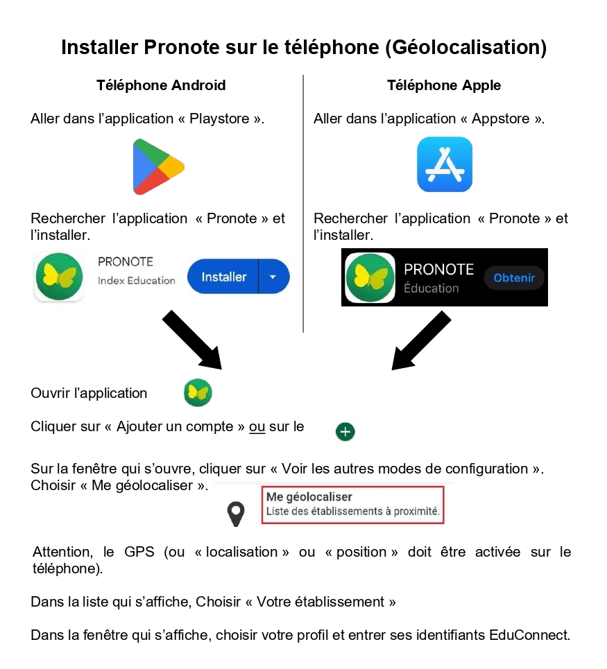 PRONOTE - Ajouter un compte et Me géolocaliser