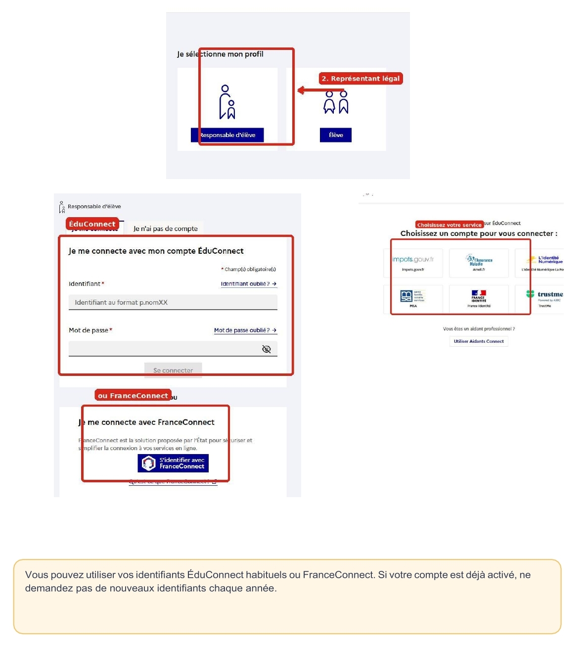 Sélection du profil Représentant légal
